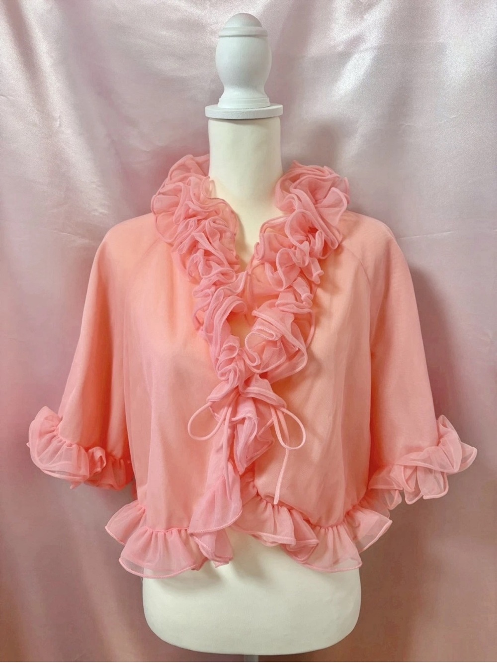 Vintage 1960s 1970s St Michael Nylon Ruffle Lingerie Top Made in Great Britain
